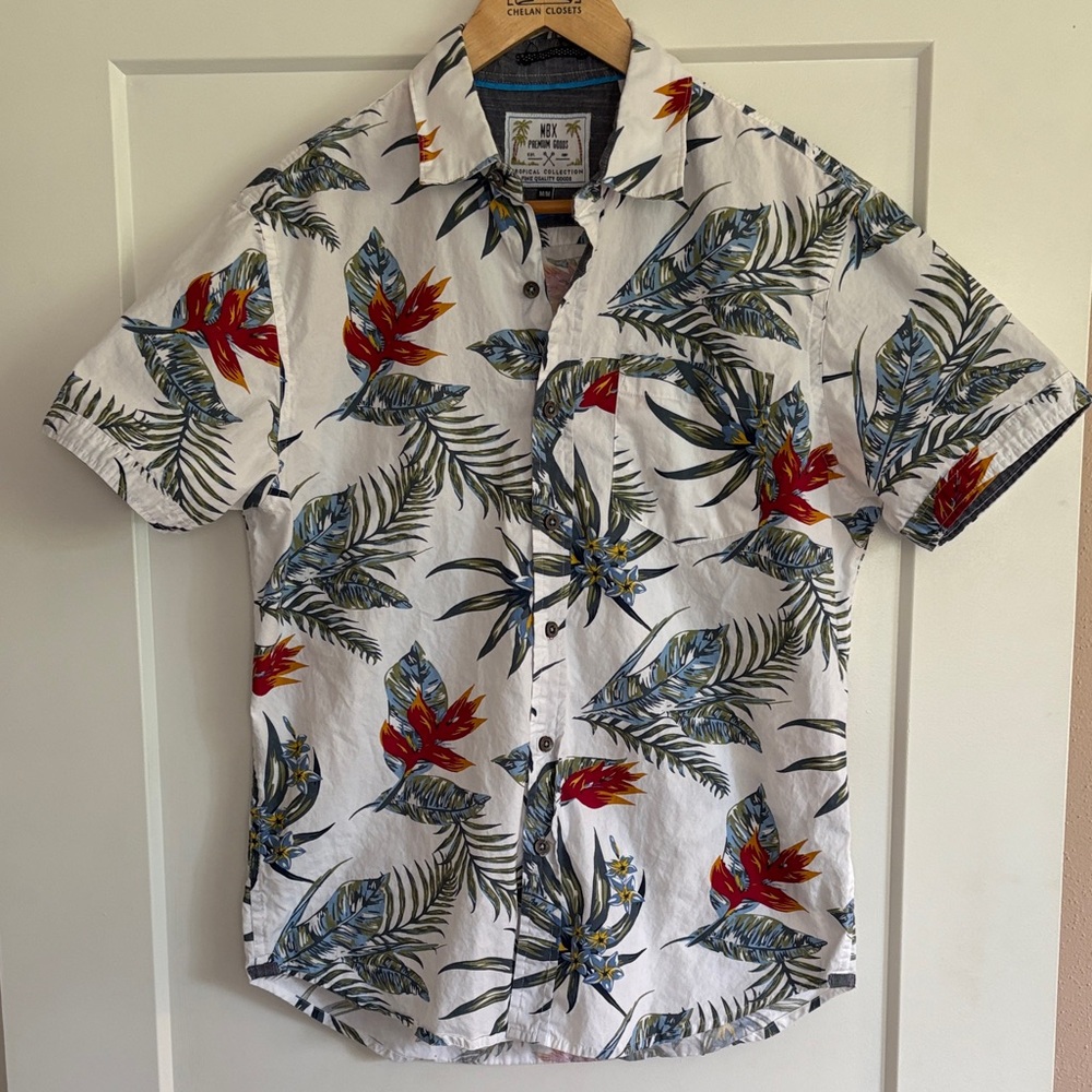 Tropical Print Casual Button-Down Shirt 100% Cotton